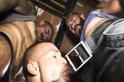 beefy Tattooed males nailing In 3some